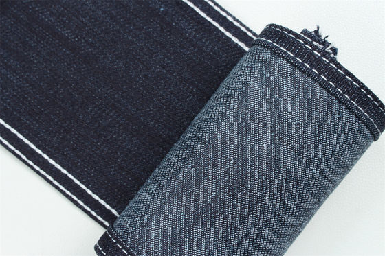 Tessuto denim elasticizzato con trama speciale e effetto cross slub, larghezza 62/63"