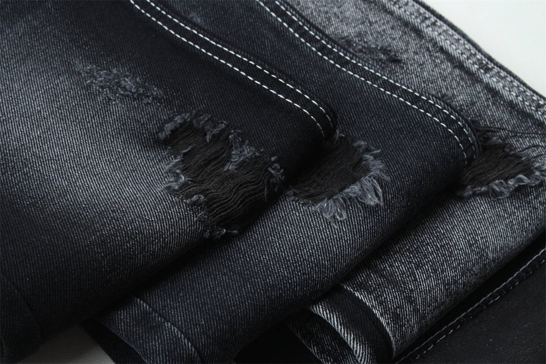 11.5oz tessuto denim rigido 56%C 44%P nero e nero sul retro per il marchio stile jeans ragazzo stile amico manovra morbida