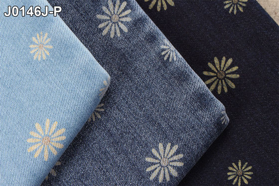 Prezzo buono Materia prima stampata fiore di allungamento del tessuto della saia del denim per modo dei jeans delle donne in linea